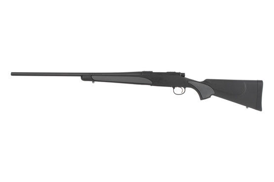 Black synthetic with gray Remington 700 SPS 308 Win Bolt Action Rifle features a 24" carbon steel barrel